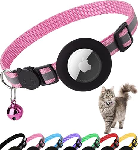 Airtag Cat Collar Breakaway, Pink Cat Collar with Air Tag Holder | Safety Breakaway Buckle, Airtag Holder,Reflective Strip,Bell,Adjustable Size to Fit Different Cats kitten,Lightweight