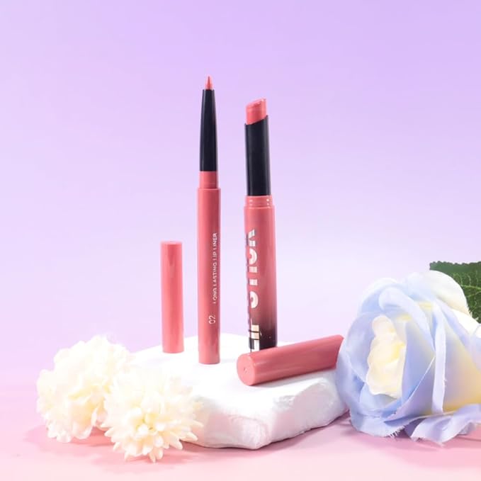 AMY'S DIARY 2Pcs Red Lipstick and Lip Liner Combo, Lip Liner and Lip Stick Kit for Women, Matte Lip Pencil and Smooth Hydrating Lipstick, Non-Stick Lip Makeup Set (02#Warm Rosewood)