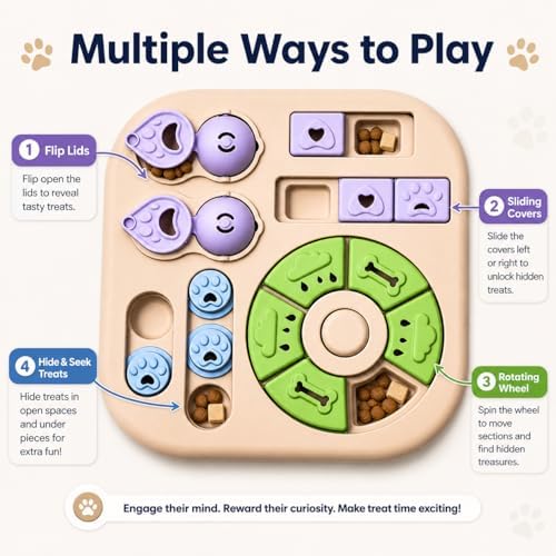 Tee Shirt Galaxy Dog Puzzle Toys, Treat Dispensing Puzzle Feeder for IQ Training and Mental Stimulation, Slow Feeder Enrichment Toy for Small Medium Large Dogs, Khaki