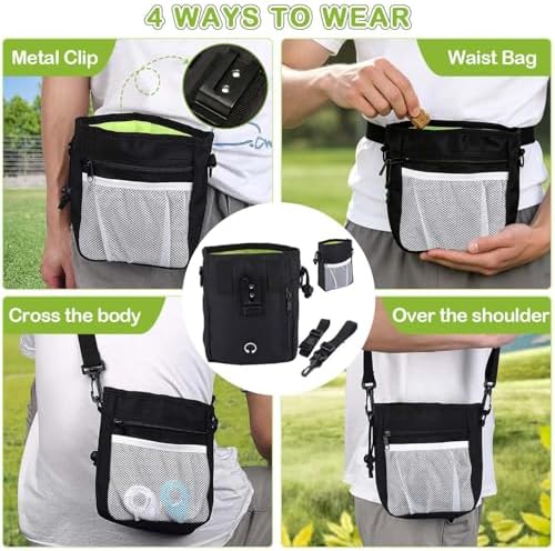 JIURUN 3-in-1 Dog Treat Pouch for Training, Hands-Free Dog Training Treat Bag with Clicker & Poop Bag Dispenser, Adjustable Waist Pack with Belt Loop Clip for Dog Walk, Park, Outdoor Essentials