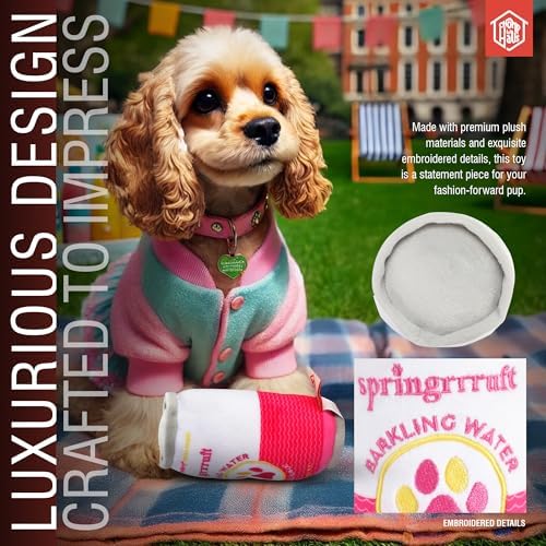 Springrrruft Barkling Water – Luxurious Parody Plush Dog Toy with Squeaker, Premium Fabric, Embroidered Details, Designer-Inspired Chew Toy, Fun Gift for Medium Dogs & Dog Lovers