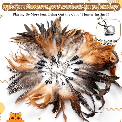 Leitee 30 Pcs Cat Feather Toys Bulk Wand, Classic Color, Reed Flower