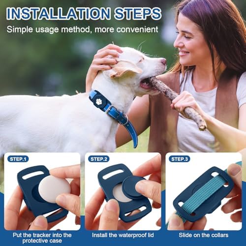 Smart Pet Tracker for Collar - Dog Tracker Pet Location Tracker with Holder | Real-Time Location, No Monthly Fee/ SIM Card, Work with IOS & Android, Ultra-Slim, IP68 Waterproof Holder Holder, Blue
