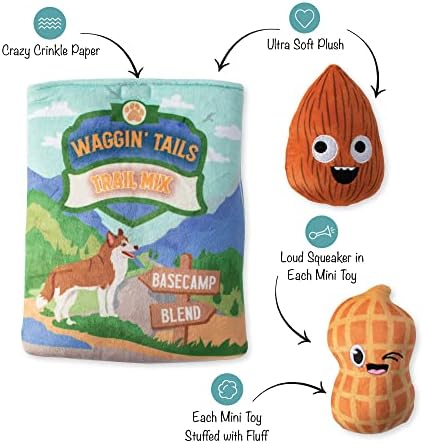 Fringe Studio Hide & Seek Plush Burrow Dog Toy Set, WAGGIN Tail Trail Mix(289212), Multicolored