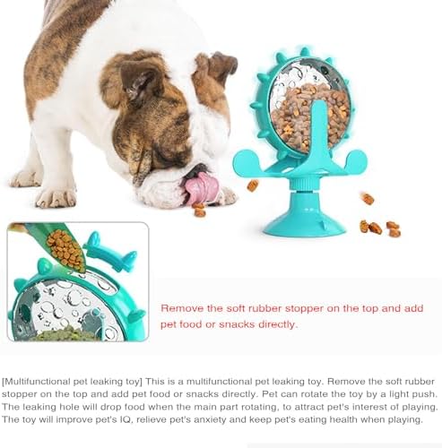 Cat Slow Feeder Toy, Interactive Windmill Design Puzzle Feeder with Suction Cup for Cats and Small Dogs BPA Free Plastic Blue