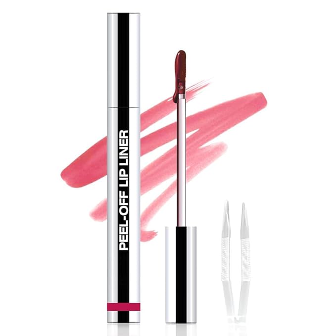 Pinkish Red Liquid Matte Lip Liner Stain Peel Off with Tweezer, Long Lasting, Waterproof Matte Lipstick Lip Gloss Tattoo for Women, Transfer-prof Lip Tint Makeup for All Skin Types 06#