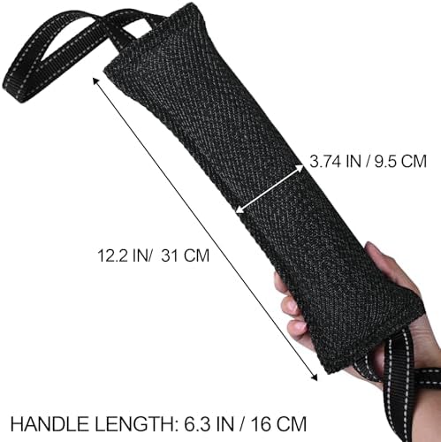 Dog Tug Toy Dog Bite Pillow Pull Toy with 2 Strong Handles Perfect for Tug of War, Puppy Interactive Play, Tear Resistant Bite Training Toys for Small Medium Large Dogs (Dark Black-Line)