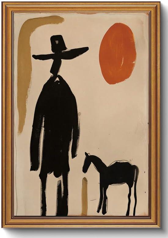ZLPLLHA Vintage Gold Framed Wall Art Cowboy Wall Decor Horse Canvas Art Modern Western Desert Pictures Abstract Paintings Minimalist Artwork for Bedroom Living Room