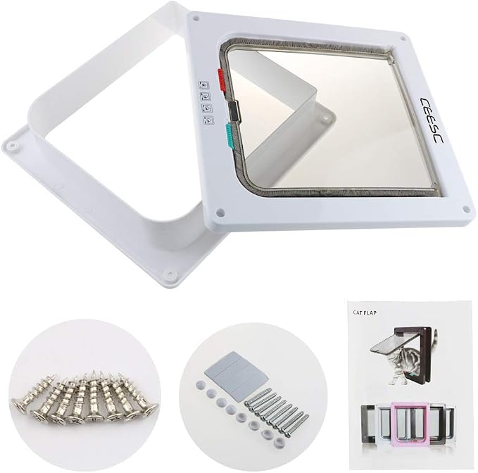 CEESC Extra Large Cat Door (Outer Size 11"x9.8"), Weatherproof, White, ABS Material, 4-Way Locking Flap for Cats & Dogs up to 25.54 lbs (Pack of 2)