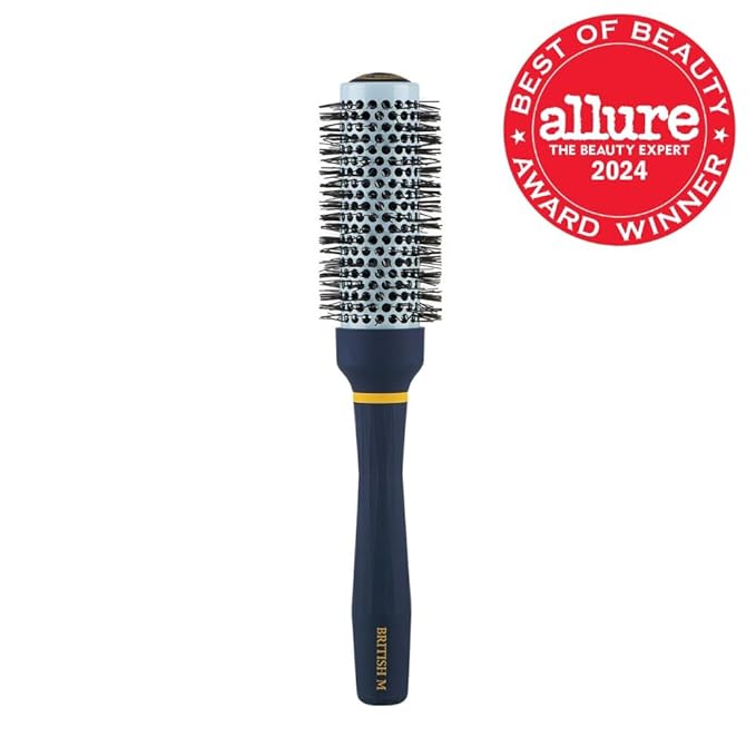 BRITISH M Curling Ceramic Brush Round 33mm – Non-Electric Blowout Brush, Anti-Frizz Styling for a Smooth Salon Look – Ideal for All Hair Types