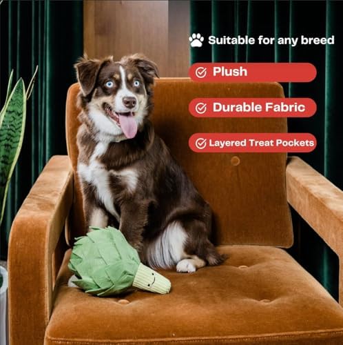 Artichoke Snuffle Toy for Dogs, Interactive Dog Treat Puzzle, Puppy Plush Chew Toy, Machine Washable Dog Enrichment, Made of Recycled Materials, All Breed Sizes, Artichoke