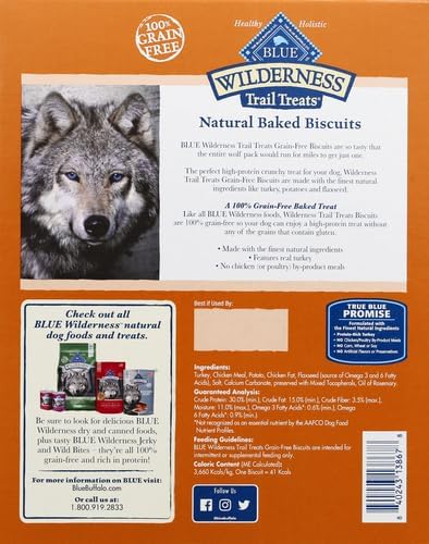 Blue Buffalo Wilderness Trail Treats Crunchy Dog Biscuits Grain-Free and High-Protein Dog Treats, Turkey Recipe 36-oz Box (Pack of 3)