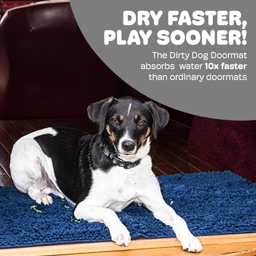 Dog Gone Smart Dirty Dog Doormat Runner - Marine, 60 x 30 Inches | Fast Drying Rug with Super Gripper Backing for Clean Floors - Absorbent Microfiber and Machine Washable Mat for Muddy Paws