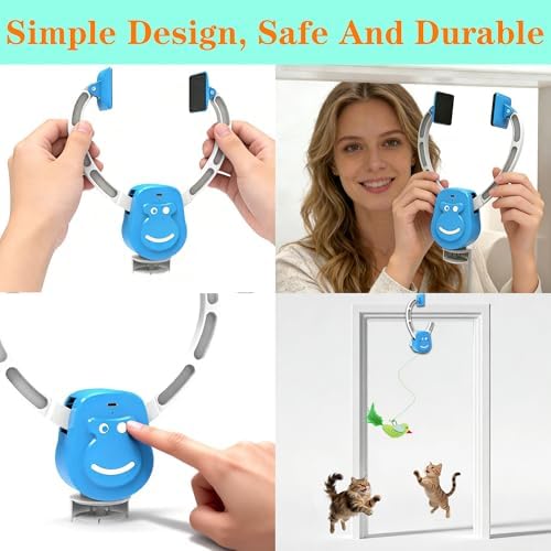 Interactive Cat Toys for Indoor Cats, Smart Interactive Hanging Cat Toy for Door Frame, USB Rechargeable, Automatic Electric Flying Bird Cat Toy Gifts for Bored Indoor Adult & Kitten Cats(Blue)