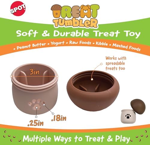 SPOT Treat Tumbler Mushroom – Freezable & Fillable Treat Dispensing Dog Toy for Small & Medium Dogs, Silicone, Easy to Clean, Interactive, Holds Small Kibble & Soft Snacks, 4.5 in