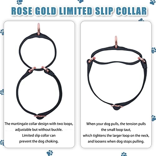 Soft Leather Martingale Dog Collar - Adjustable Rose Gold Limited Slip Collars [Easy to Clean], Stylish Durable Heavy Duty Nylon No Pull Training Collar for Small Medium Large Dogs L Black