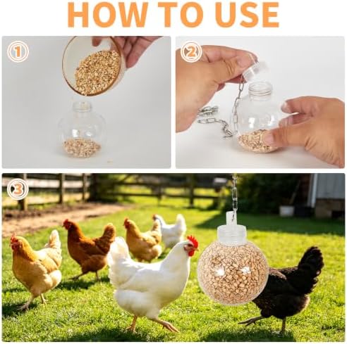 2 Pack Transparent Hanging Chicken Treat Dispenser, Interactive Slow Feeder Peck Toys with Chain, Boredom Relief Poultry Coop Accessories for Hens Ducks