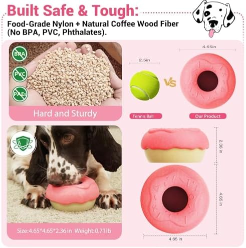 Dog Toys for Aggressive Chewers, Dog Enrichment Toys, Anxiety Relief for Dogs Toy, Indestructible Frozen Treat Toy National Pet Day Gifts for Large Dogs Peanut Butter Reduces Anxiety, Donut