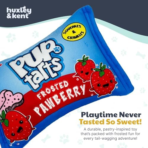 Huxley & Kent Power Plush Squeaky Dog Toy, Pup-Tarts Frosted Pawberry, Sm