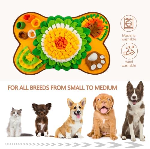 Snuffle Mat for Dogs, Pet Snuffle Mat for Small and Medium Dogs, Interactive Sniff Mat Feeding Mat for Puppies, Slow Feeder Dog Treat Mat for Training and Stress Relief (Bone Shape) (Orange, One Size)
