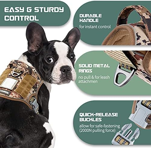 BUMBIN Tactical Dog Harness for Small Dogs No Pull, Famous TIK Tok No Pull Puppy Harness, Fit Smart Reflective Pet Walking Harness for Training, Adjustable Dog Vest Harness with Handle Desert Camo S