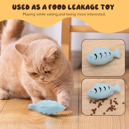 Fish Shape Cat Toys, 3 Pcs Food-Grade Silicone Kicker for Indoor Cats, Could Be Filled with Catnip or Cat Food, Interactive Toys for Kittens and Adult Cats