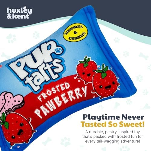 Huxley & Kent Power Plush Squeaky Dog Toy, Pup-Tarts Frosted Pawberry, Lg