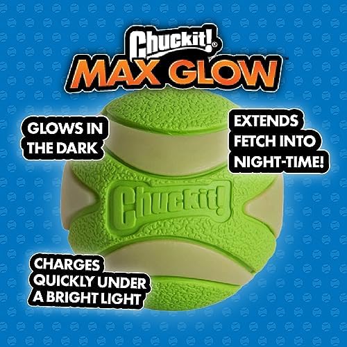 Chuckit! Glow in the Dark Bouncy Balls - Ball for Dogs, Dog Toy, Max Glow Balls - Extra-Large, 3.5 Inch (Pack of 12)