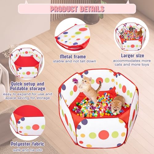 Cat Ball Pit with Balls, 176 Pcs Cat Enrichment Toys for Bored Kitten