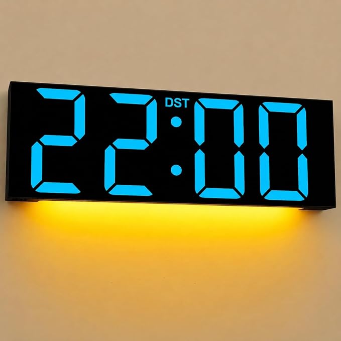 JALL 22" Large Digital Wall Clock, Big LED Display with Night Light, Auto Dimming & DST, Giant Alarm Clock for Seniors, Elderly Parents, Gift for Mom Dad (Blue)
