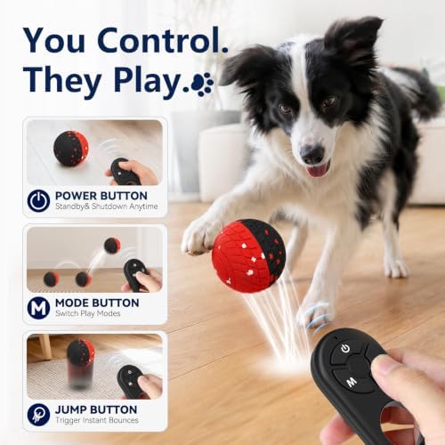HETOO Interactive Dog Toys, Automatic Dog Balls with Remote Control, Smart Bouncing Ball, 3 Speed Levels, Indoor Puppy Toys to Keep Dogs Busy, Enrichment Toy for Small Medium & Large Dogs, 3.2 Inch