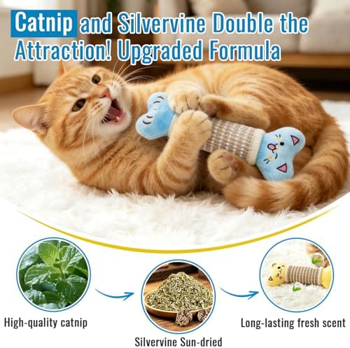 ENNOKEY Catnip Cat Toys Pillows for Indoor Kittens Kicker Chew, 9.45 Inches