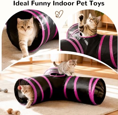 Tempcore Cat Tunnel, 3-Way Collapsible Toy, Large Size Black & Rose Red