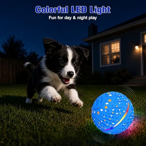 Remote-Controlled Interactive Dog Toy Ball, 3 Play Modes with Barking Sounds & LEDs, Automatic Rolling E-TPU Soft Toy with Tug Rope for Small, Medium, and Large Dogs Boredom