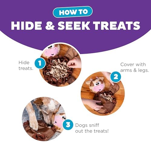 Outward Hound Nina Ottosson Snuffle Palz Squeaky Dog Toy, Cow, 13.4" | Plush Snuffle Mat, Hidden Treat Pockets, Slow Feeder, Interactive Foraging, Non-Slip Base, Dogs & Puppies