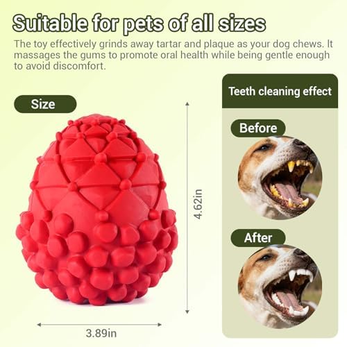 Indestructible Pinecone Squeaky Dog Chew Toys, Tough Natural Rubber Dog Toys for Aggressive Chewers, Medium and Large Breeds,(Red)