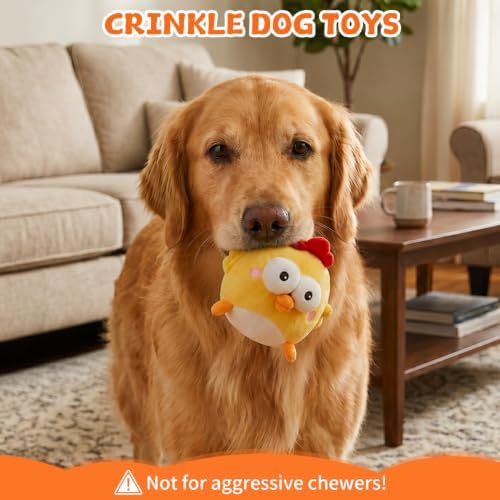 Replacement Plush Cover for Interactive Dog Toy, Soft Dog Squeaky Toy with Crazy Crinkle and Strong Zipper for Small Large Dogs Keep Busy, Washable Plush Cover Without Ball (Yellow Chicken)