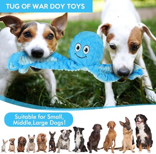 Letsmeet Squeaky Dog Toys Octopus Stuffed Crinkle Toy, Puppy Chew Toys for Teething, Durable Tug of War Interactive Plush Dog Toys for Puppies Small, Medium, and Large Dogs
