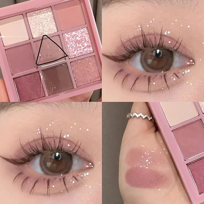 Kayswang 9 colors glitter eyeshadow palette makeup palette matte high pigment color cream texture natural eye shadow powder eye shadow palette in autumn and winter long lasting & waterproof (rose)