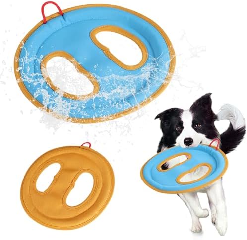 lasuroa Dog Flying Disc Toy, 9.25" Pet Water Floating Flyer with Soft Edges Gentle on Teeth Lightweight Outdoor Canvas Fetch Toy for Aggressive Chewers Medium to Large Dogs