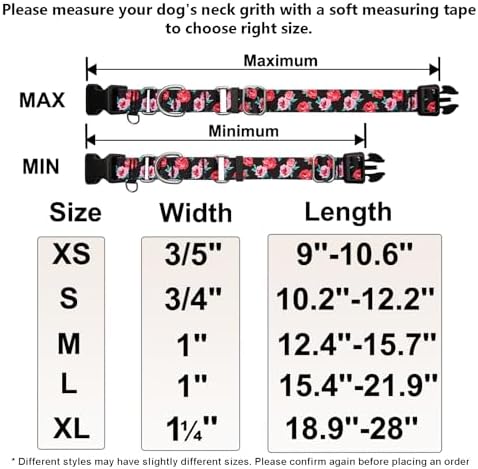 Martingale Collar for Dogs with Buckle No Pull, Black Floral, S