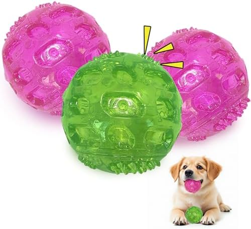 RICHIE Ultra Durable Squeaky Dog Balls 3 Inch for Large Medium Dogs, Tough Chew Toys for Aggressive Chewers, Floating Fetch Balls for Pool Play, Teeth Cleaning Dog Toys 3 Pack Red + Red + Green