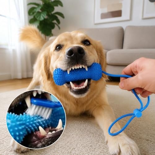 Dog Mouth Opener for Teeth Cleaning, Durable TPR Dog Chew Toy, Pet Dental Care Oral Hygiene, Textured Blue Bone for Medium Large Dogs (2pcs Pet Teething Stick)