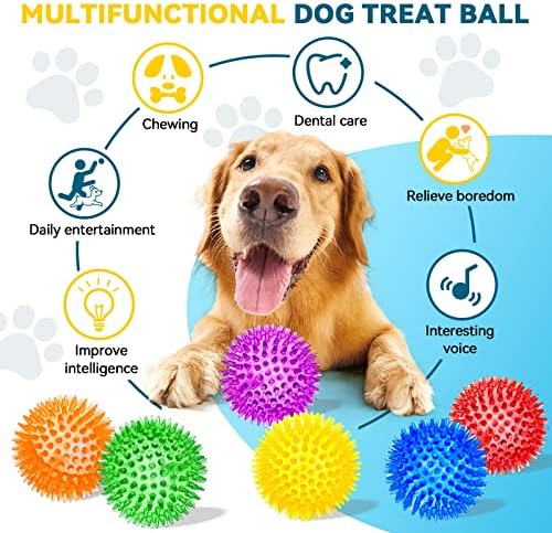 SHARLOVY 3.5” Large Dog Toys Ball, 6 Pack Squeaky Toys, Durable Spiky Ball