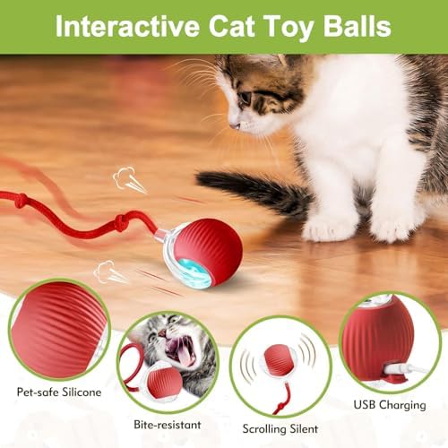 2 Pack Interactive Cat Puppy Toy Balls with Tail for Indoor