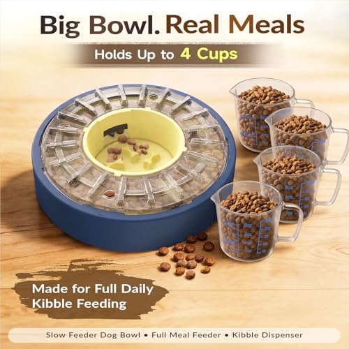 KADTC Adjustable 5-60 Min Slow Feeder Dog Bowl & Puzzle Feeder Anti-Gulping | 4-Cup Spinning Food Dispenser Turns Daily Meals Into Energy-Burning Enrichment, Eases Boredom, Builds Calmer Mealtime Rhythms