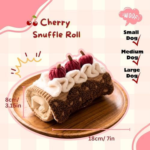 Dog Puzzle Toys - Enrichment Squeaky Snuffle Treat Dispensing, Interactive Dog Toys for Boredom and Mental Stimulating, Cherry Roll Cake Mat Dog Toy for Small, Medium and Large Dogs