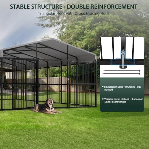 Jocisland 10x20x6.5 FT Outdoor Dog Kennel, 2 Doors, Waterproof Roof