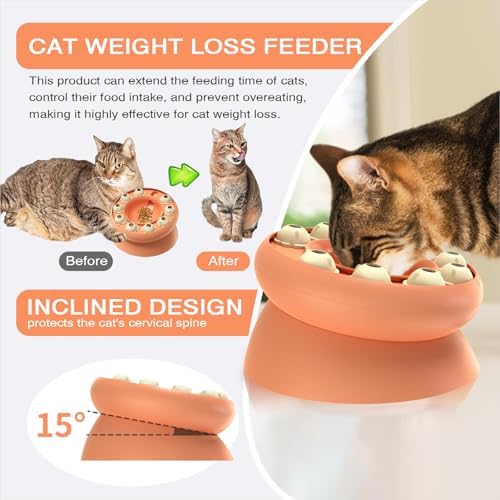 Cat Puzzle Toy Treat Dispenser Kitten Weight Loss Bowl Puzzles Slow Feeder Food Dispensing Kitty Enrichment Toys Brain Mental Stimulation Healthy Eating Mind Games Pink