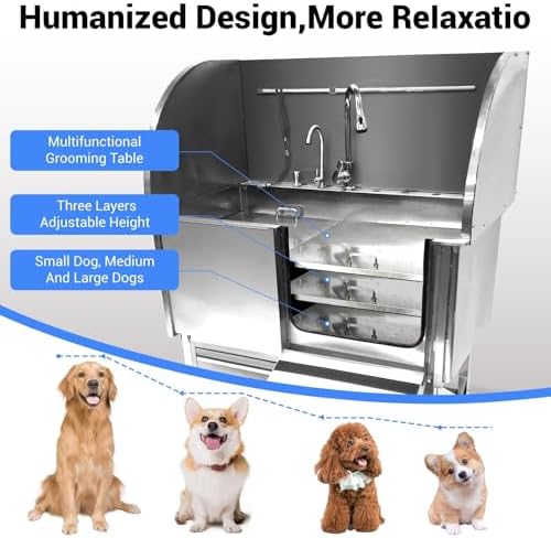 Professional Dog Grooming Tub, 50 in Stainless Steel Dog Wash Station With Foldable Ramp, Storage Drawer, Floor Grate & Faucet/Dog Bathtub for Large, Medium & Small Pets - Right Door (50 in )
